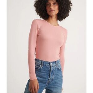Marine Layer Lexi Rib Crew Long Sleeve in Dusty Pink